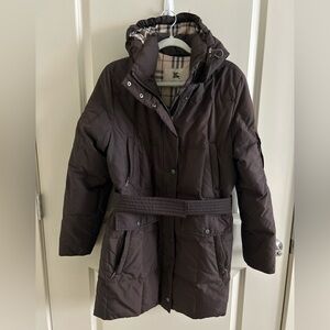 Auth Burberry London Size 40 6 M US Hood Goose down belted puffer Jacket Brown